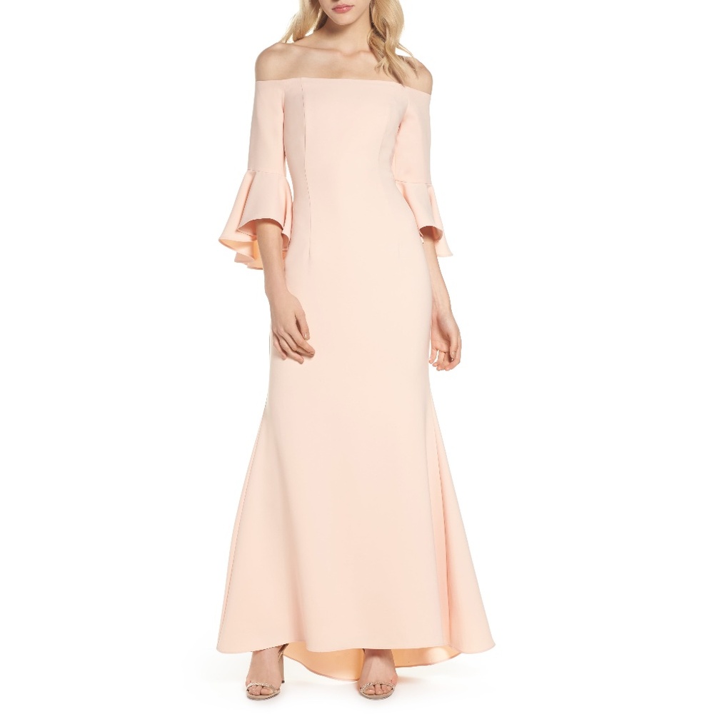 NEW Vince Camuto Bell Sleeves Off The Shoulder Crepe Gown Pink size 10